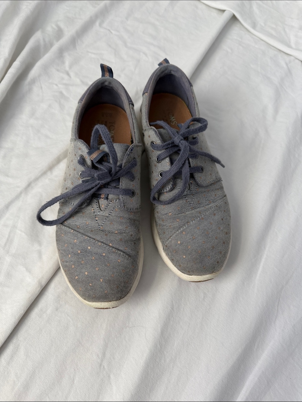 Toms Women’s Heather Blue Lace-Up Sneakers with Subtle Gold Dots